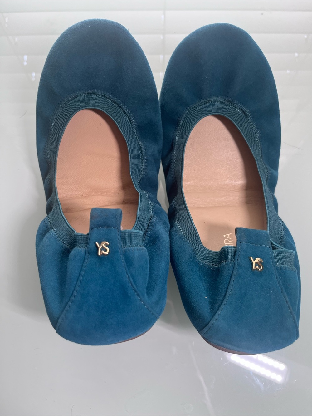 Yosi Samra Teal Suede Ballet Flats